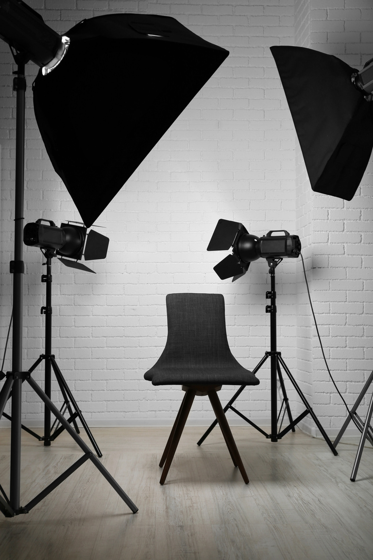 Photo Studio with Modern Interior and Lighting Equipment