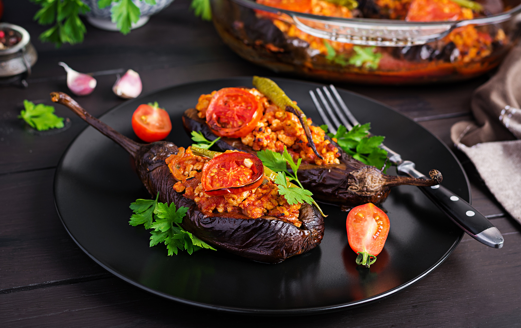 Karniyarik - Turkish Traditional Aubergine Eggplant Meal. Stuffe