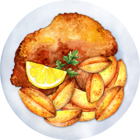 Schnitzel with  potatoes watercolor