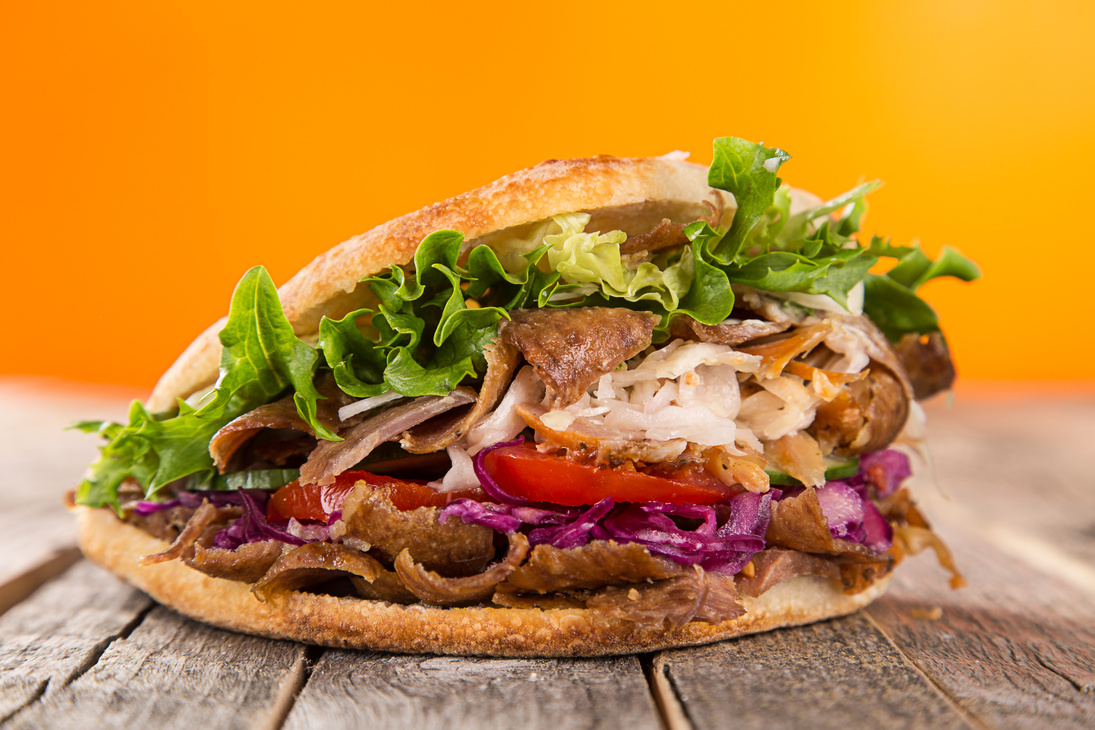 Close up of kebab sandwich